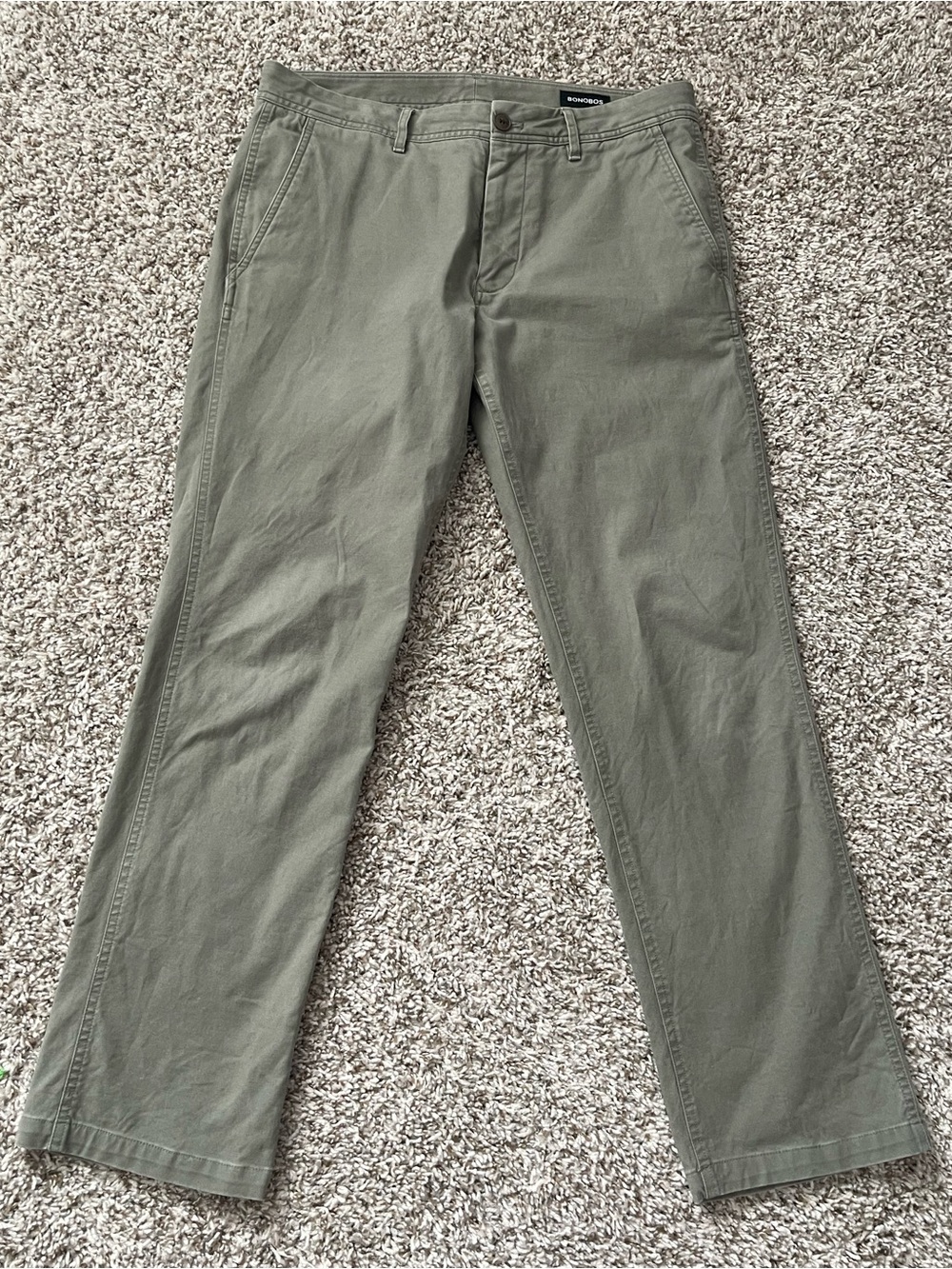 Bonobos Slim Fit Chino Pants Men's 32x30 Olive Green Washed Stretch Cotton